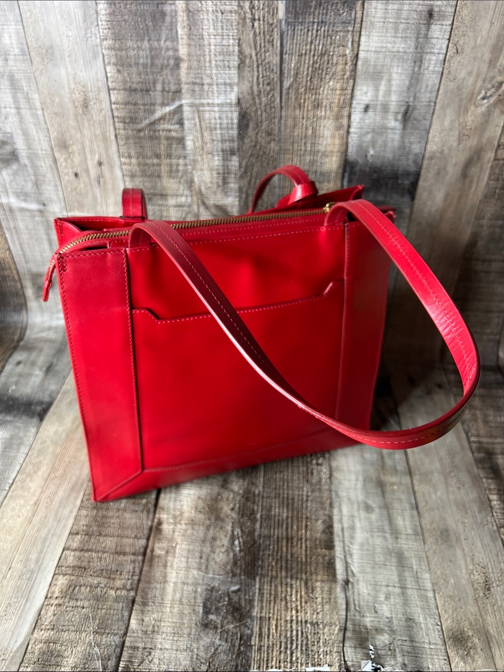 RADLEY LONDON Red Leather Tote with Front Pocket - Picture 3 of 10